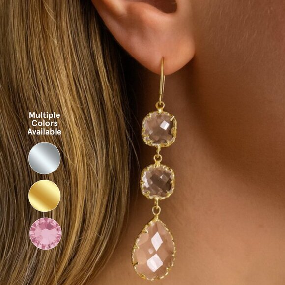 Jewelry - “Sia” Crystal Chandelier Earrings with Gold Etching